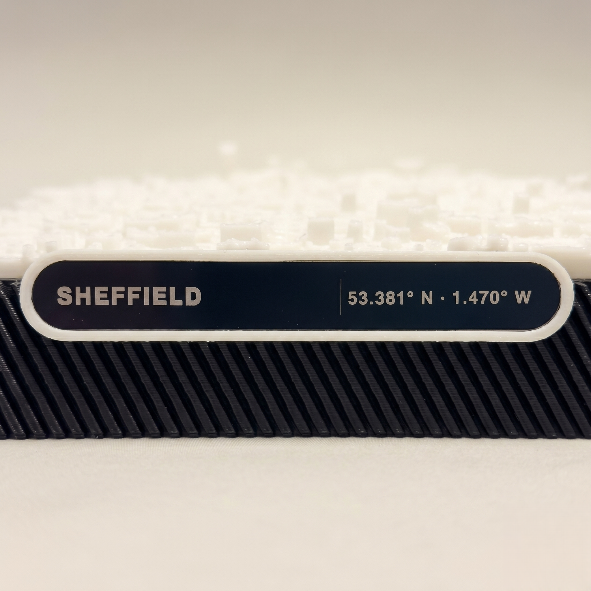 Sheffield Moorhead and Town Hall Square 3D printed city map · 9×9cm relief model · 53.380° N · 1.470° W