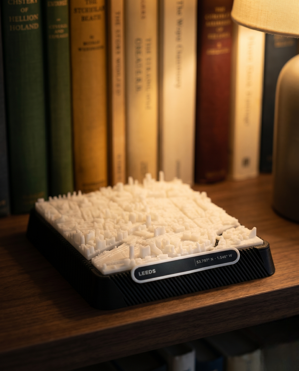 Leeds City Square 3D printed city map · 9×9cm relief model · 53.797° N · 1.546° W