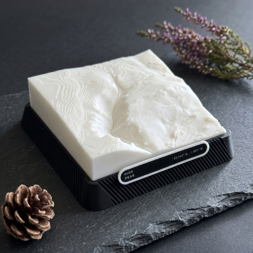 Winnats Pass 3D printed city map · 9×9cm relief model · 53.342° N · 1.801° W