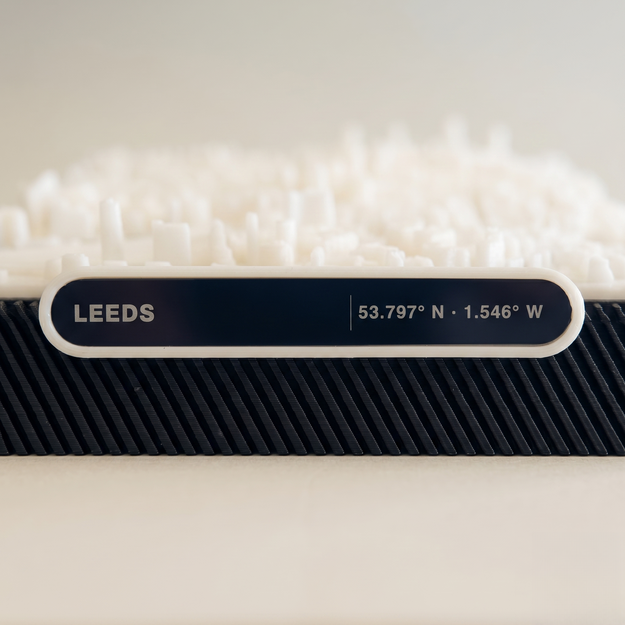 Leeds City Square 3D printed city map · 9×9cm relief model · 53.797° N · 1.546° W