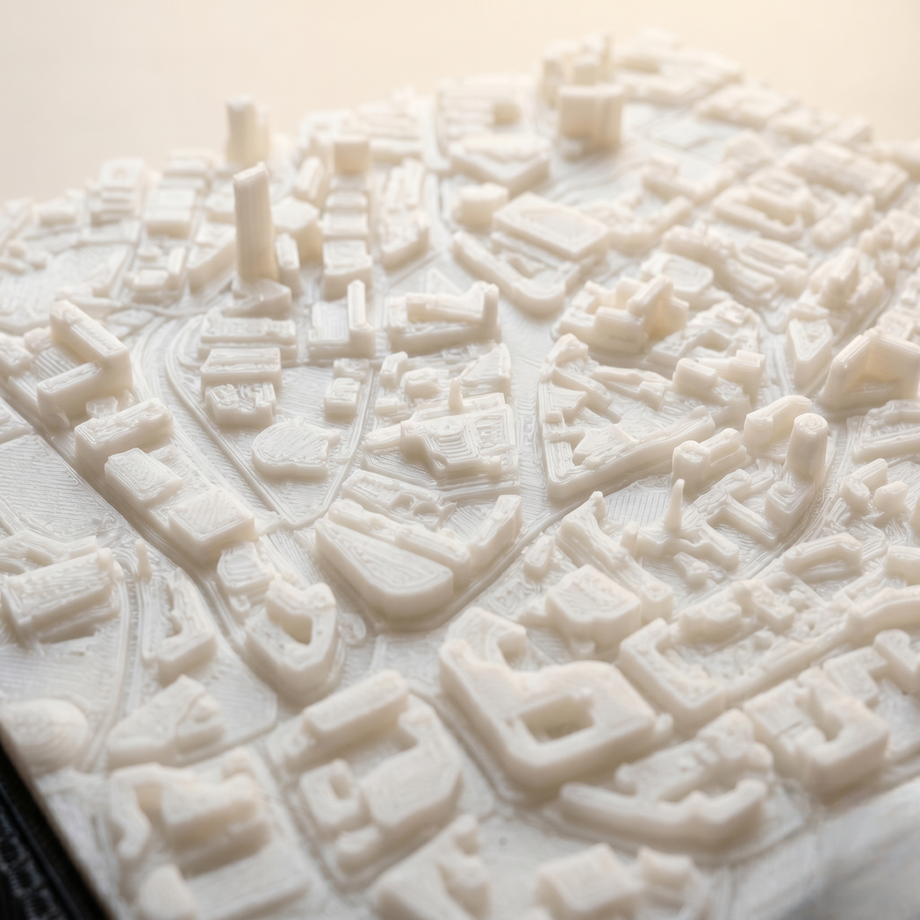 Sheffield Moorhead and Town Hall Square 3D printed city map · 9×9cm relief model · 53.380° N · 1.470° W