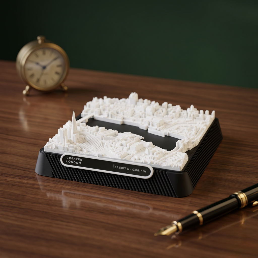 London Tower Hill 3D printed city map · 9×9cm relief model · 51.507° N · 0.081° W