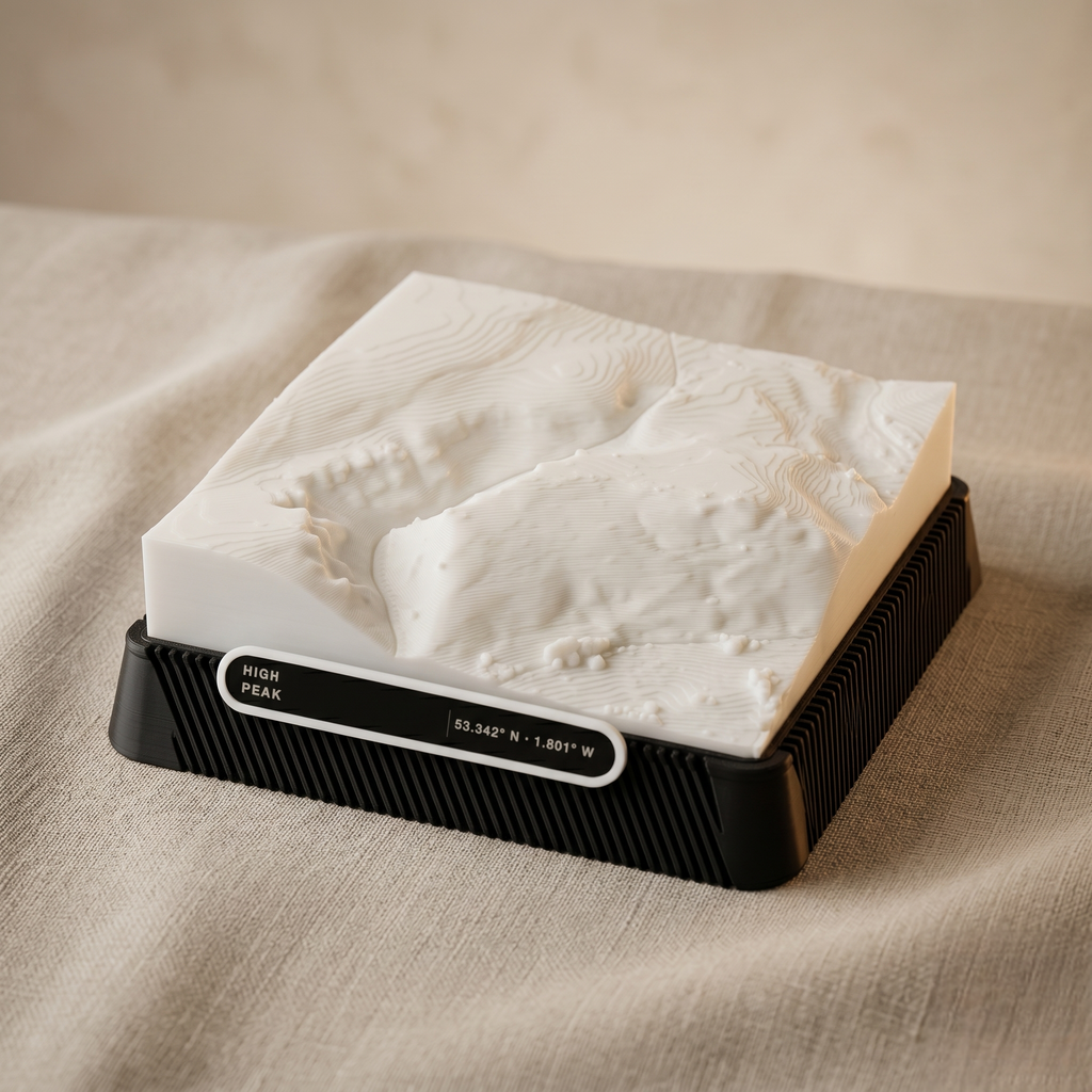 Winnats Pass 3D printed city map · 9×9cm relief model · 53.342° N · 1.801° W