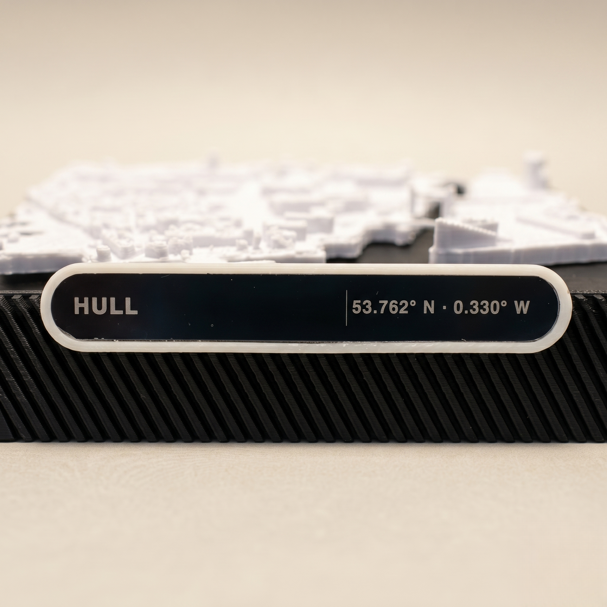 Kingston upon Hull 3D printed city map · 9×9cm relief model · 53.762° N · 0.330° W