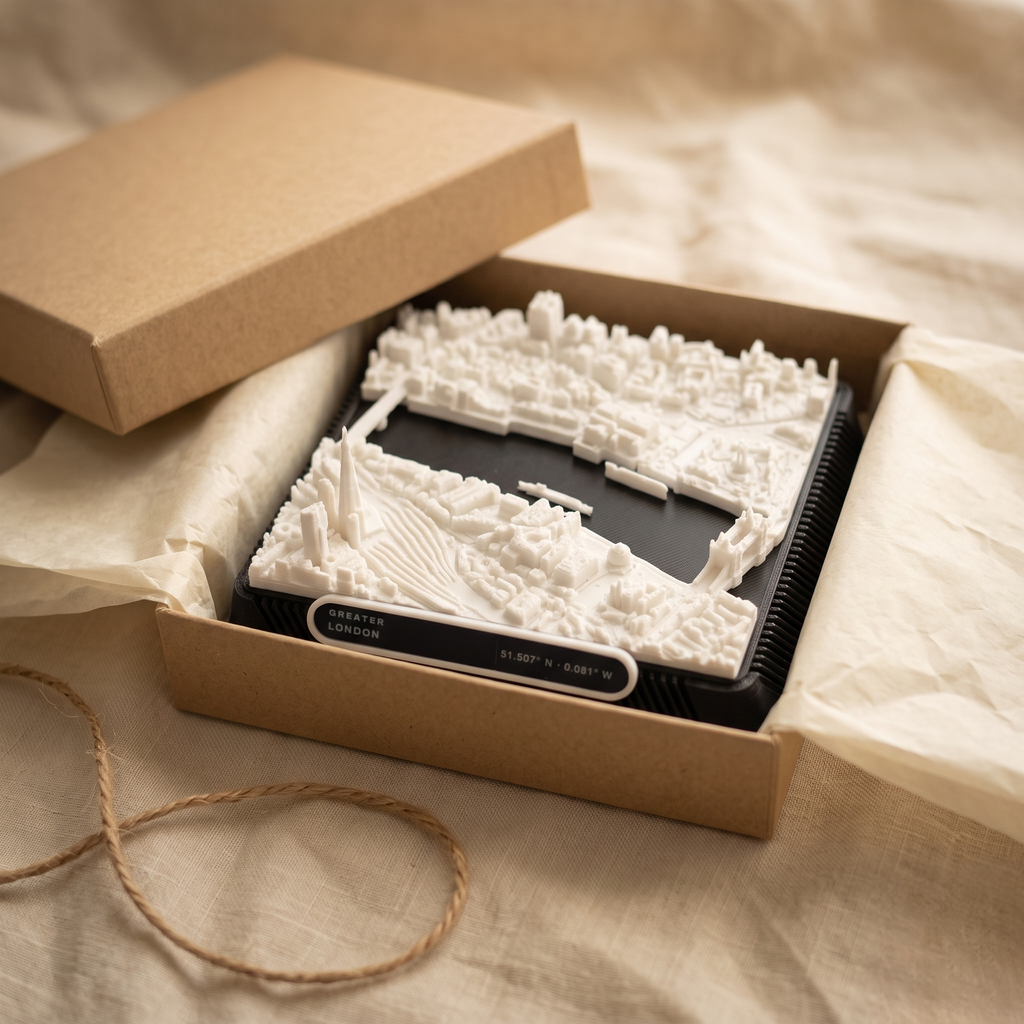 London Tower Hill 3D printed city map · 9×9cm relief model · 51.507° N · 0.081° W