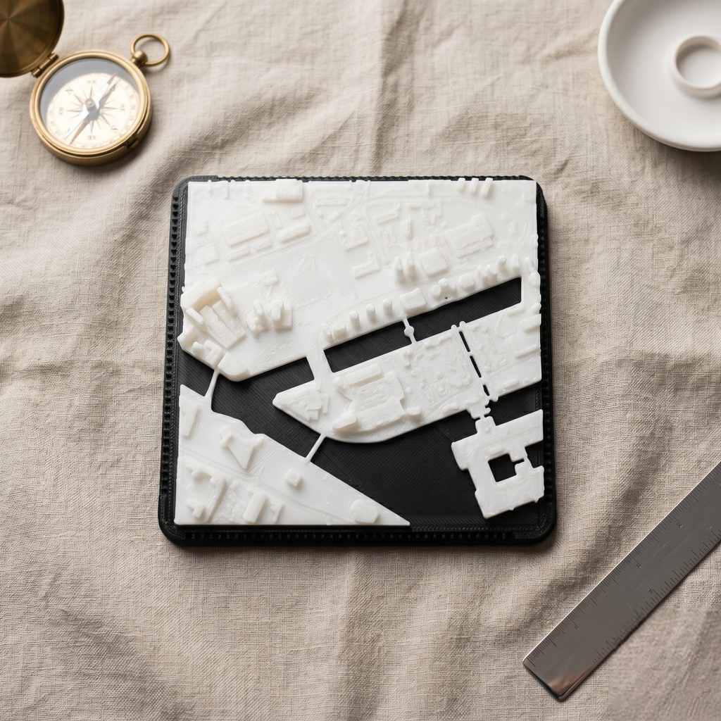 Salford, Greater Manchester Salford Quays and MediaCityUK 3D printed city map · 9×9cm relief model · 53.472° N · 2.294° W