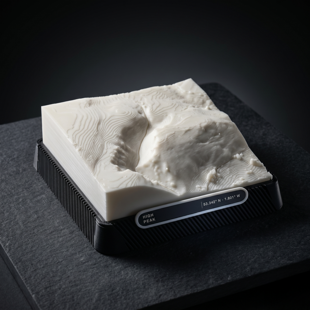 Winnats Pass 3D printed city map · 9×9cm relief model · 53.342° N · 1.801° W