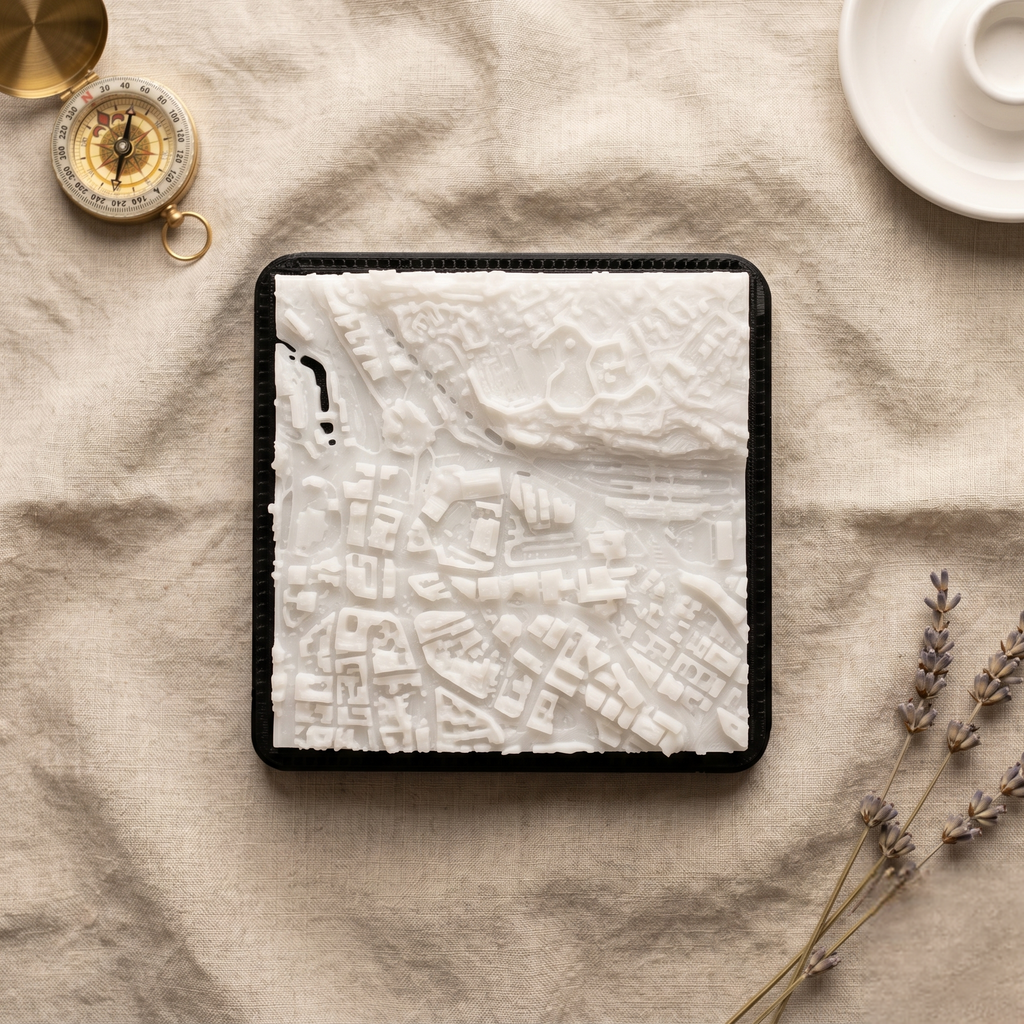 Sheffield City Centre 3D printed city map · 9×9cm relief model · 53.381° N · 1.470° W