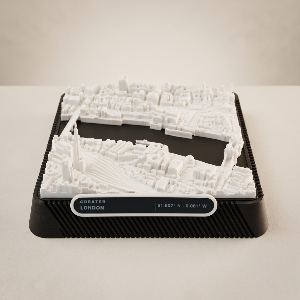 London Tower Hill 3D printed city map · 9×9cm relief model · 51.507° N · 0.081° W