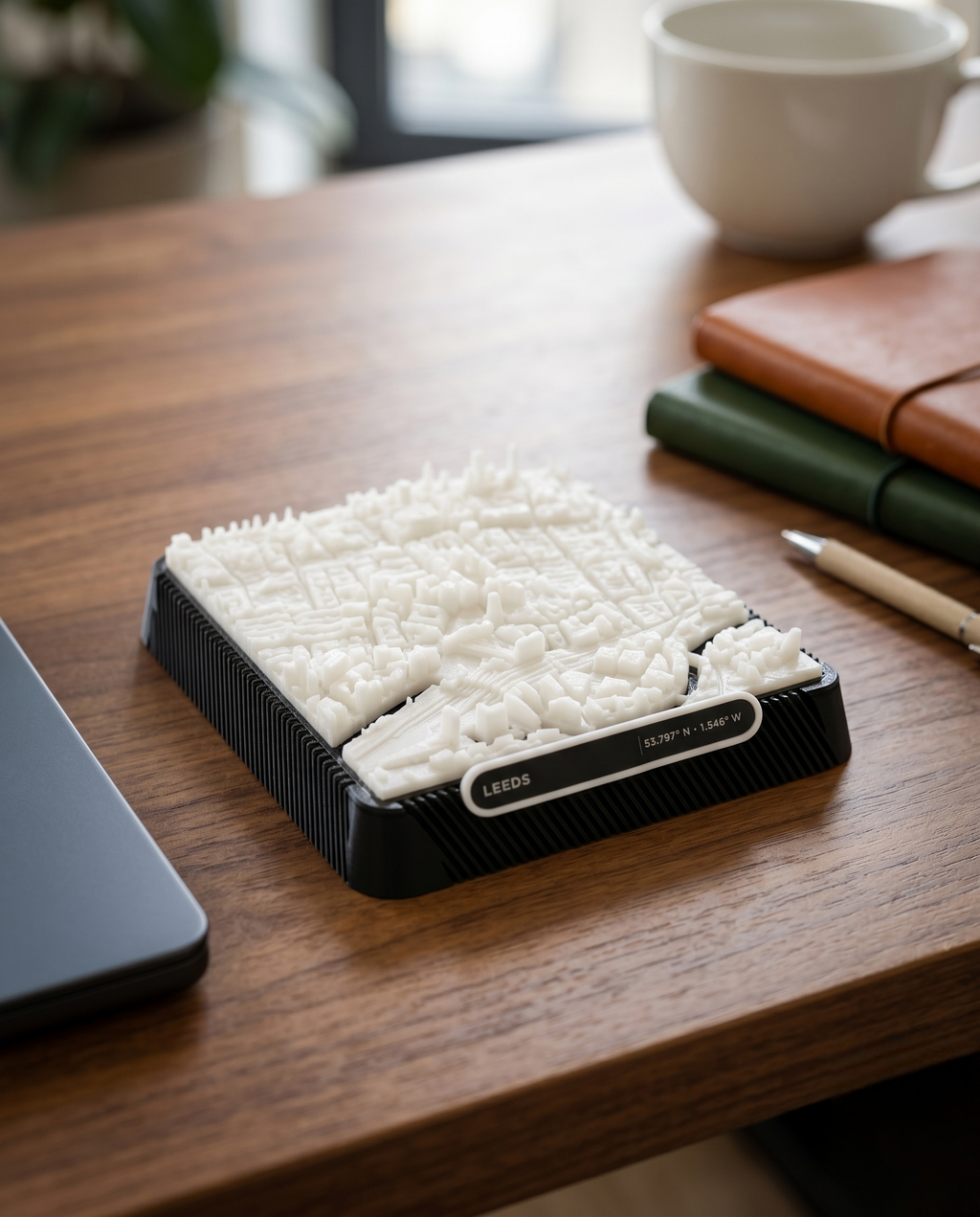 Leeds City Square 3D printed city map · 9×9cm relief model · 53.797° N · 1.546° W