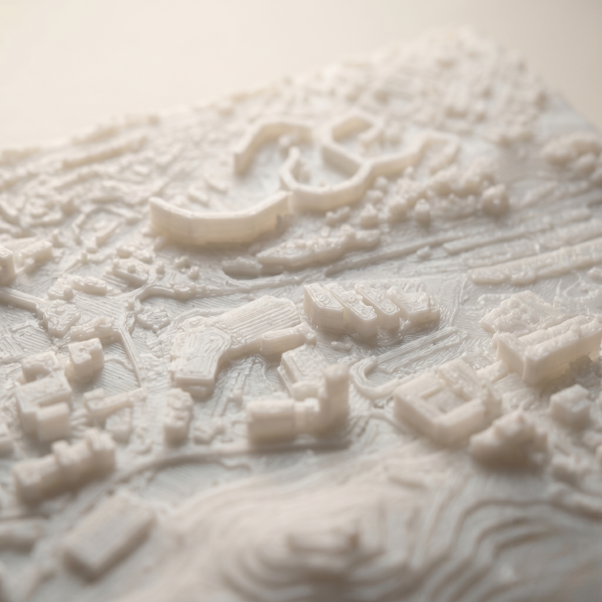 Sheffield City Centre 3D printed city map · 9×9cm relief model · 53.381° N · 1.470° W