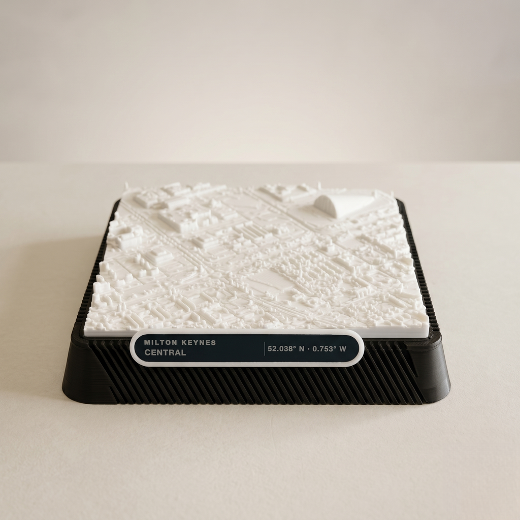 Milton Keynes Central Milton Keynes 3D printed city map · 9×9cm relief model · 52.038° N · 0.753° W