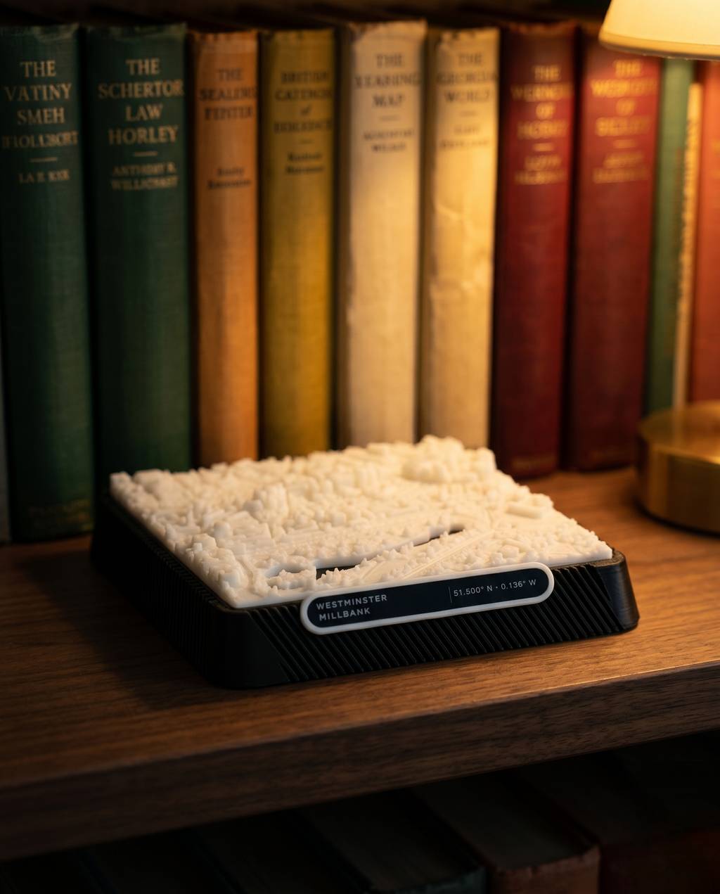 London Westminster 3D printed city map · 9×9cm relief model · 51.500° N · 0.136° W