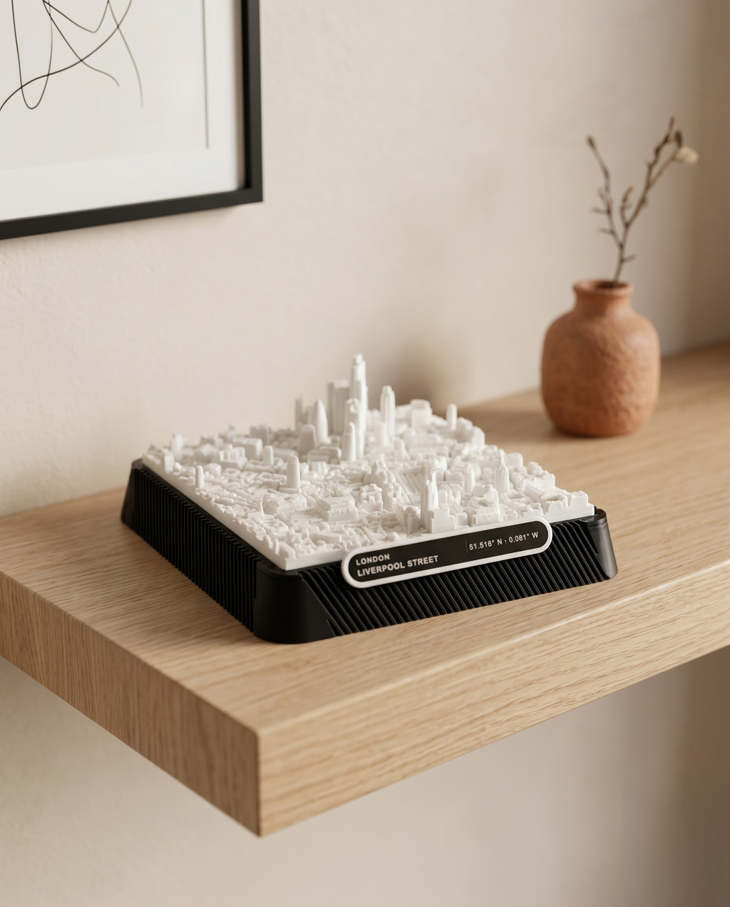 London Liverpool_Street 3D printed city map · 9×9cm relief model · 51.518° N · 0.081° W