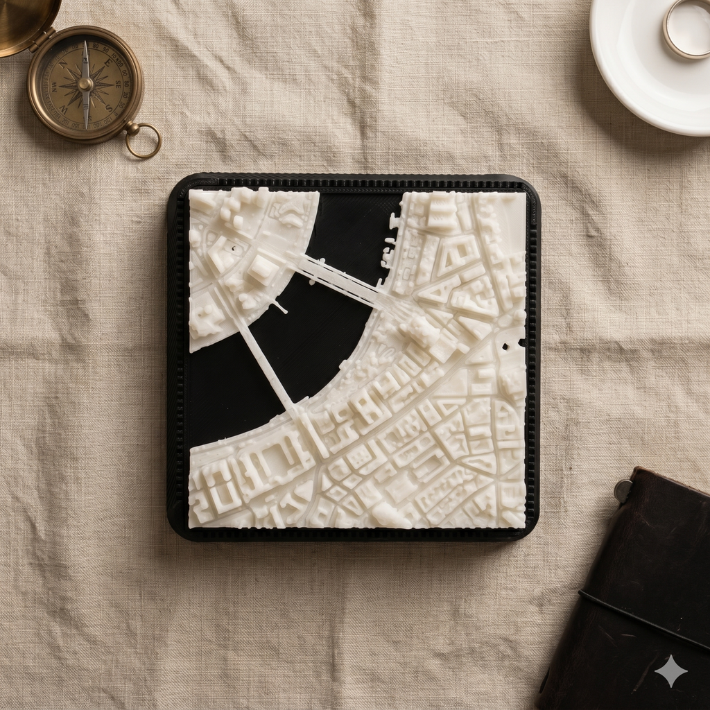 London Westminster Millbank City Centre 3D printed city map · 9×9cm relief model · 51.508° N · 0.121° W