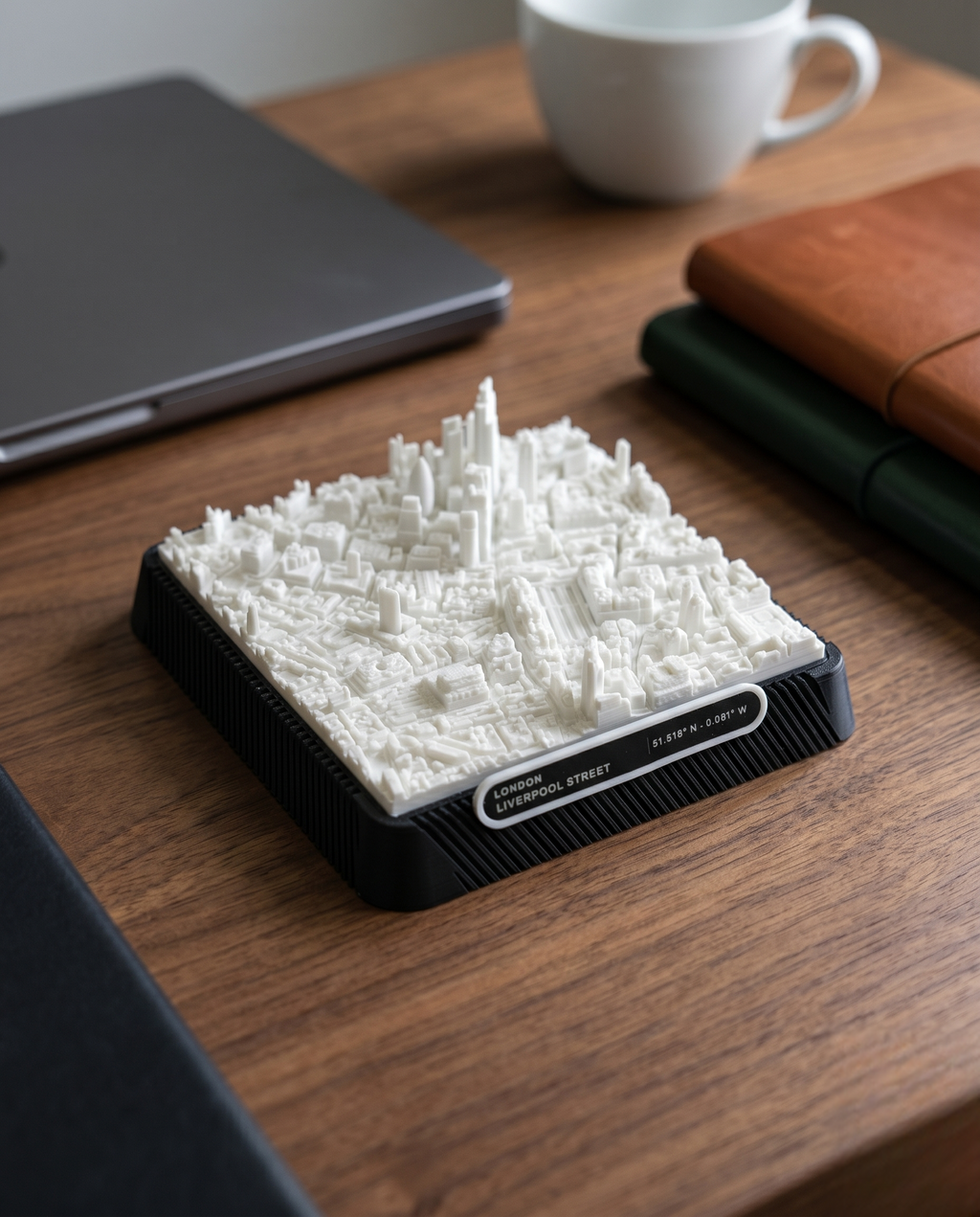 London Liverpool_Street 3D printed city map · 9×9cm relief model · 51.518° N · 0.081° W