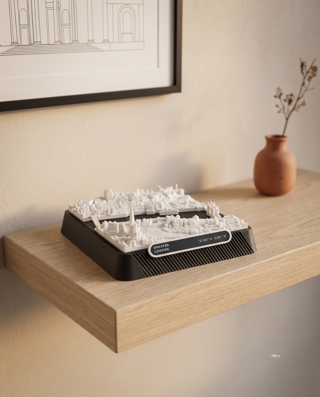 London Tower Hill 3D printed city map · 9×9cm relief model · 51.507° N · 0.081° W