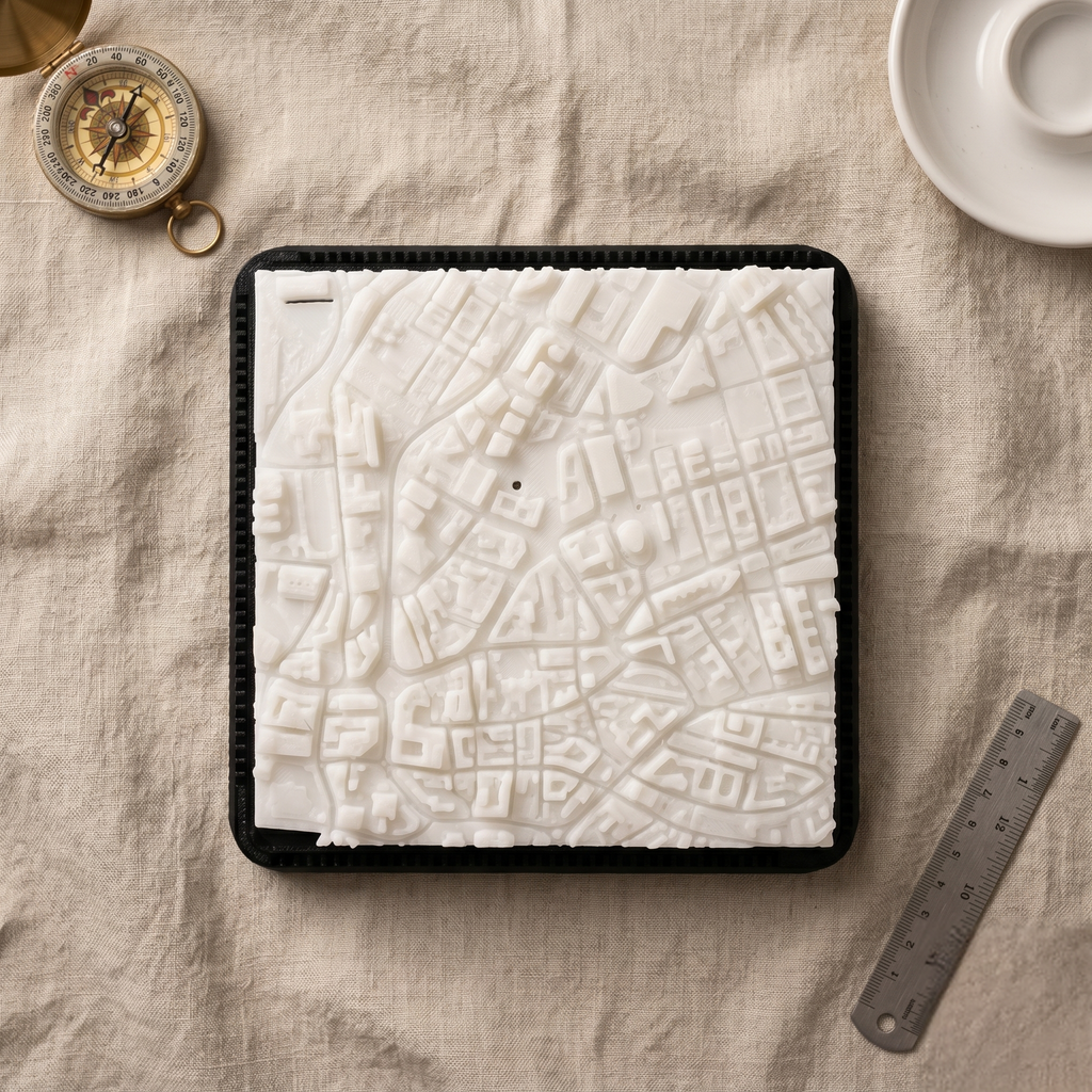 Sheffield Moorhead and Town Hall Square 3D printed city map · 9×9cm relief model · 53.380° N · 1.470° W
