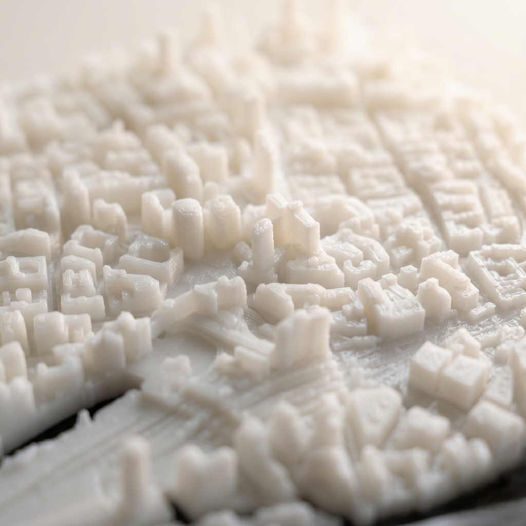 Leeds City Square 3D printed city map · 9×9cm relief model · 53.797° N · 1.546° W