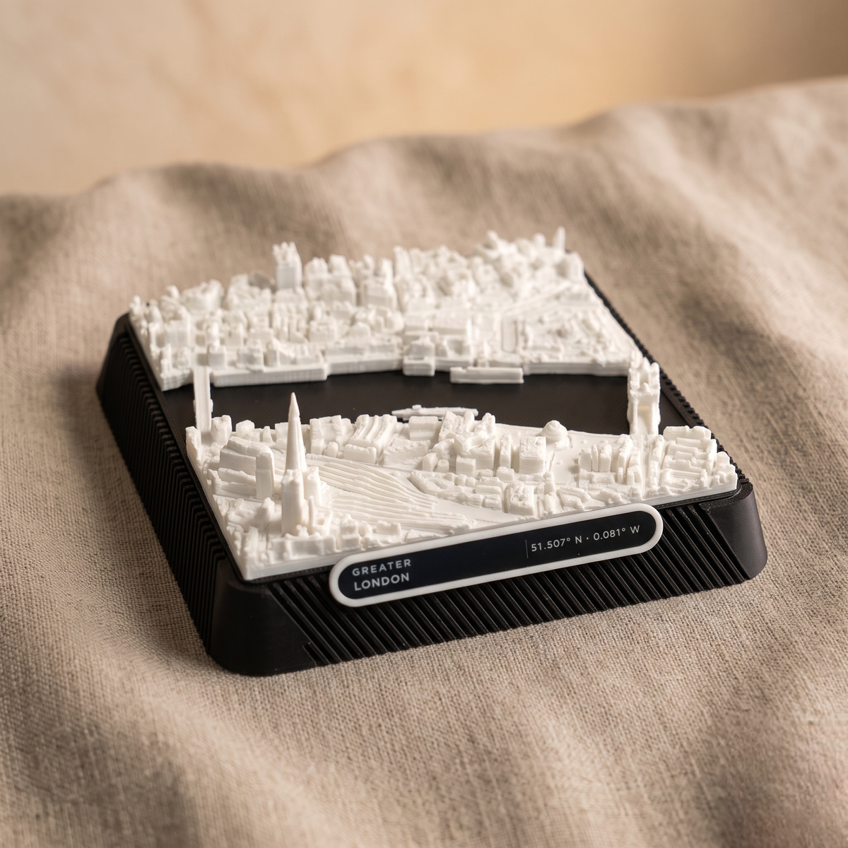 London Tower Hill 3D printed city map · 9×9cm relief model · 51.507° N · 0.081° W