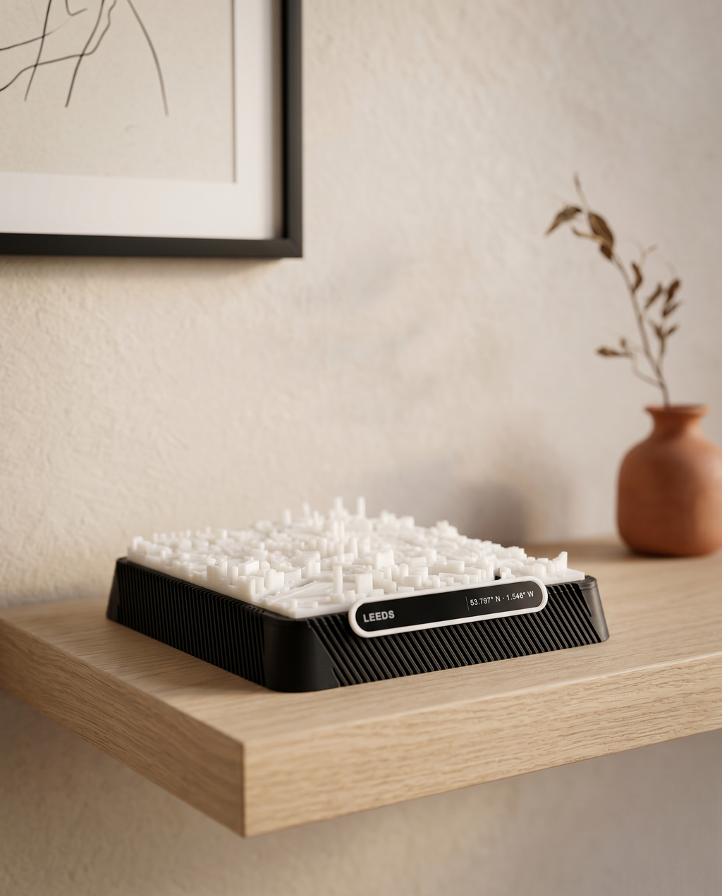 Leeds City Square 3D printed city map · 9×9cm relief model · 53.797° N · 1.546° W