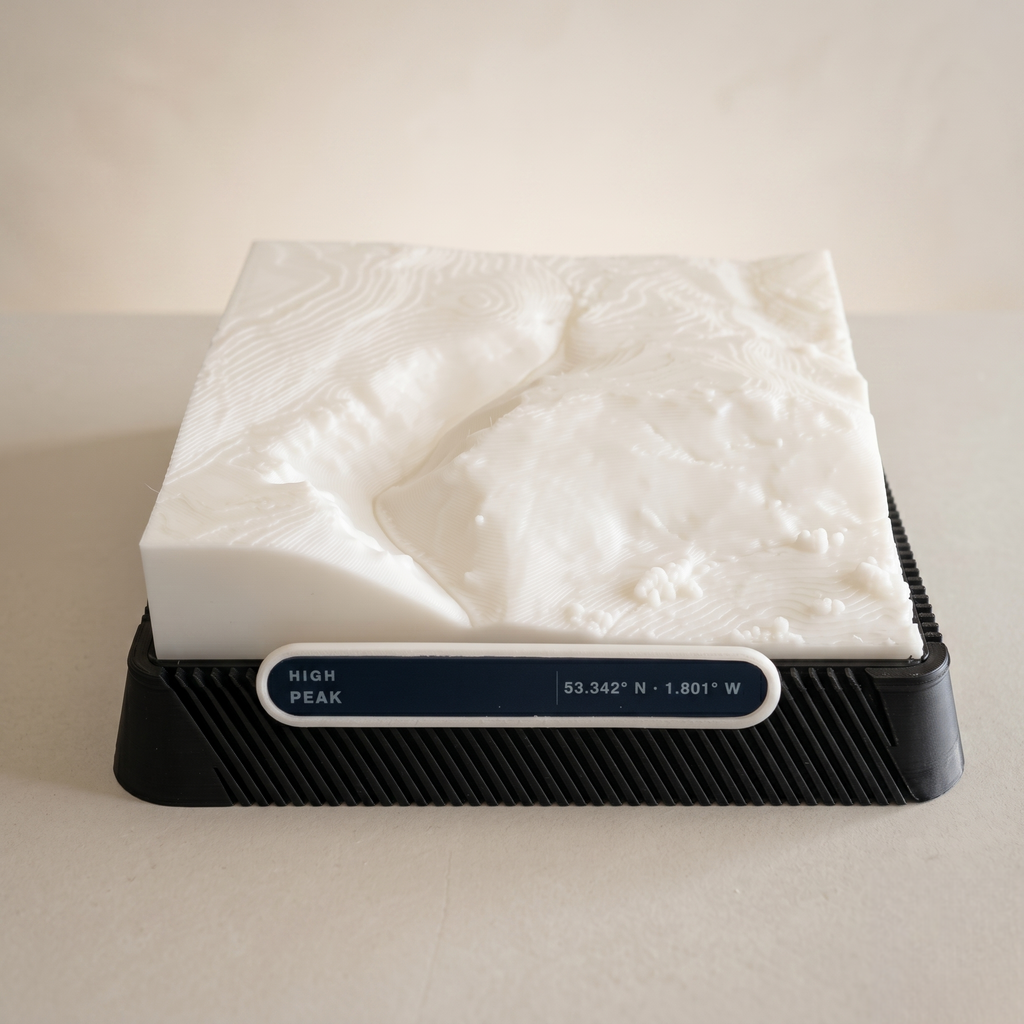 Winnats Pass 3D printed city map · 9×9cm relief model · 53.342° N · 1.801° W