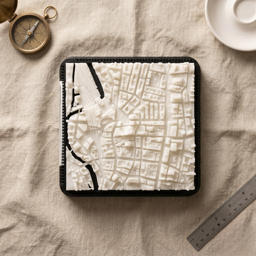 Leeds City Square 3D printed city map · 9×9cm relief model · 53.797° N · 1.546° W