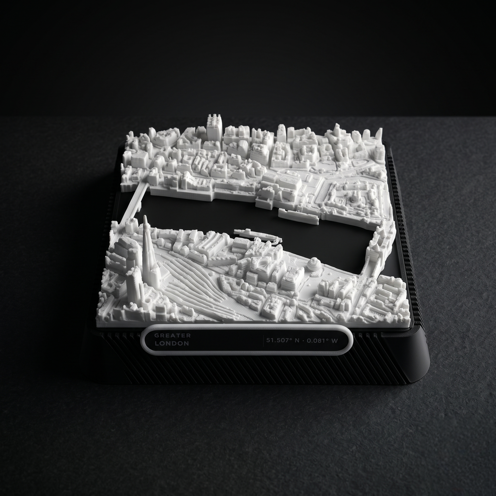 London Tower Hill 3D printed city map · 9×9cm relief model · 51.507° N · 0.081° W
