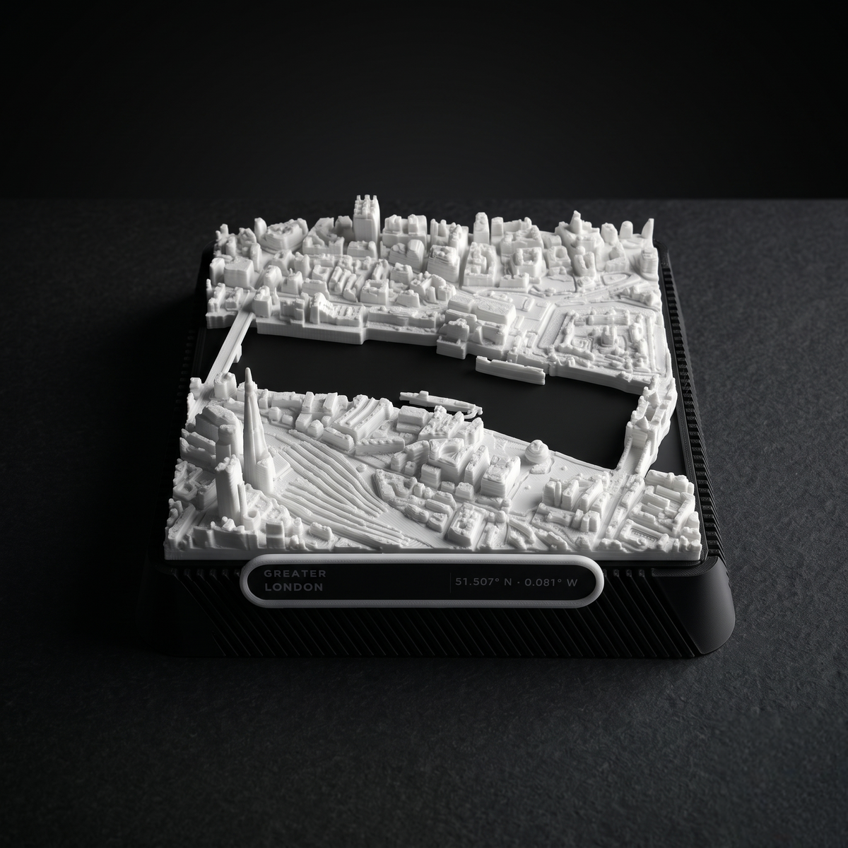 London Tower Hill 3D printed city map · 9×9cm relief model · 51.507° N · 0.081° W