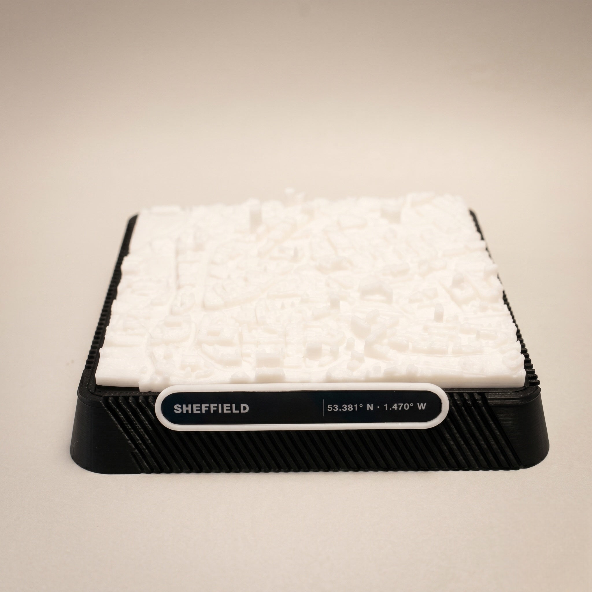 Sheffield Moorhead and Town Hall Square 3D printed city map · 9×9cm relief model · 53.380° N · 1.470° W