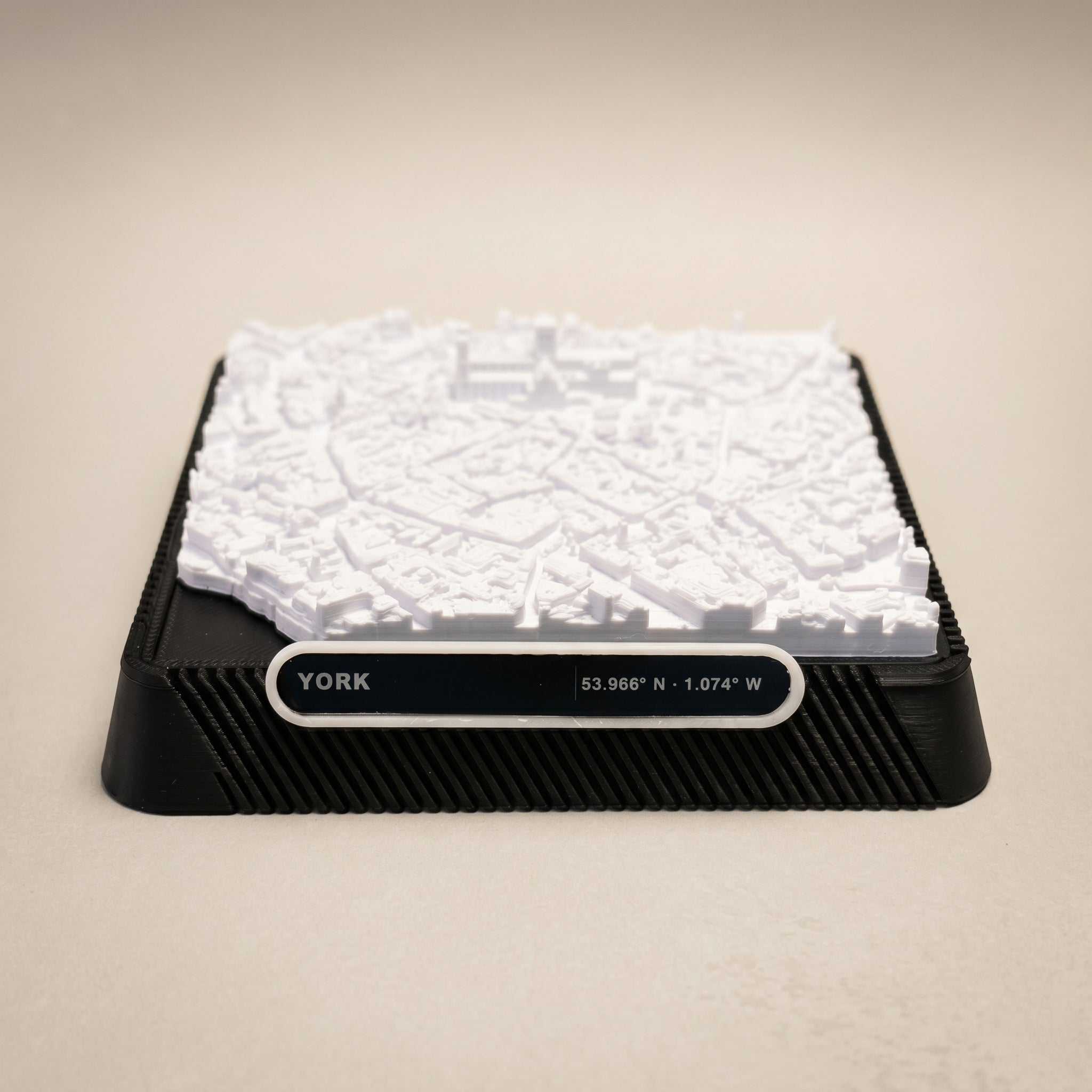 York city centre 3D printed city map · 9×9cm relief model · 53.966° N · 1.074° W