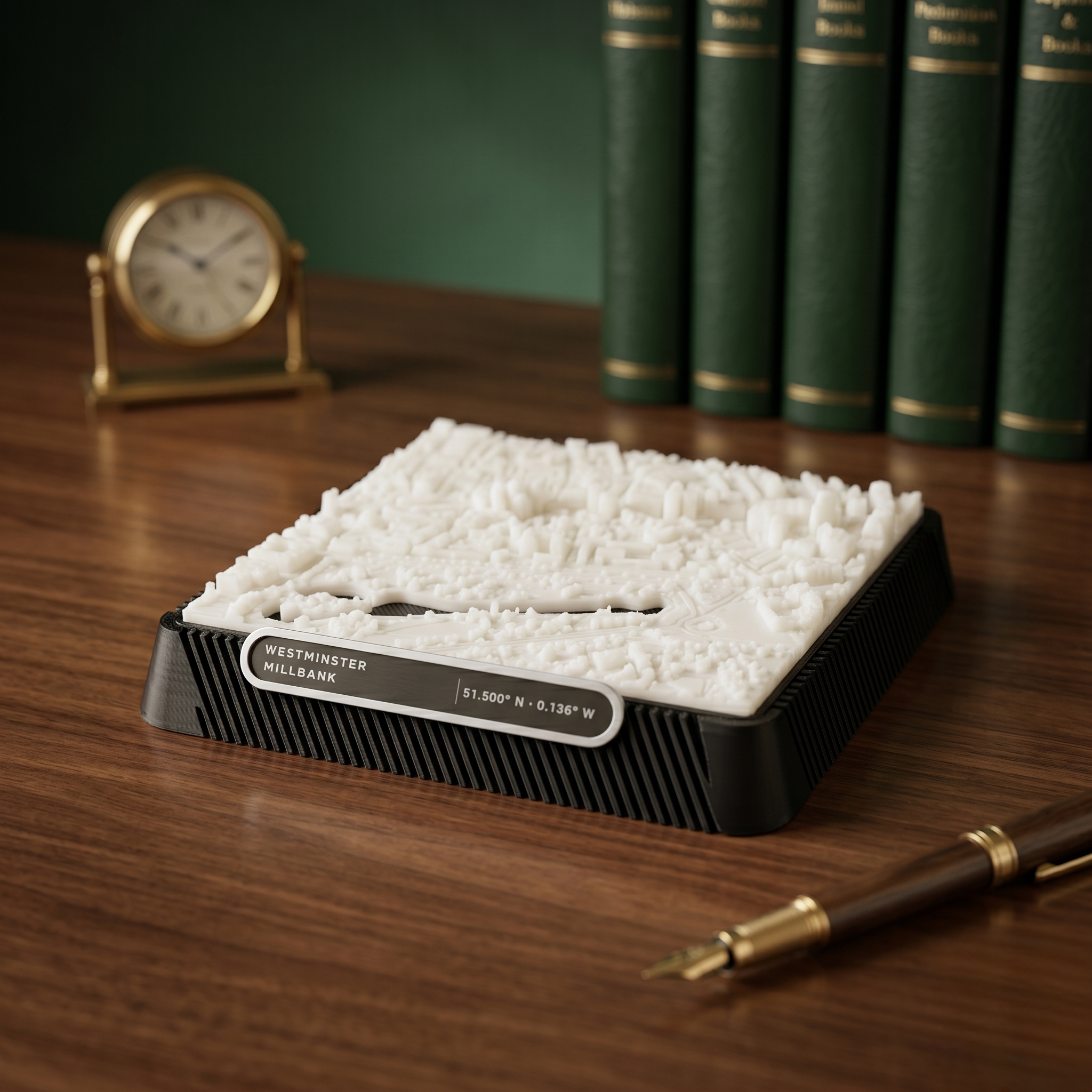 London Westminster 3D printed city map · 9×9cm relief model · 51.500° N · 0.136° W