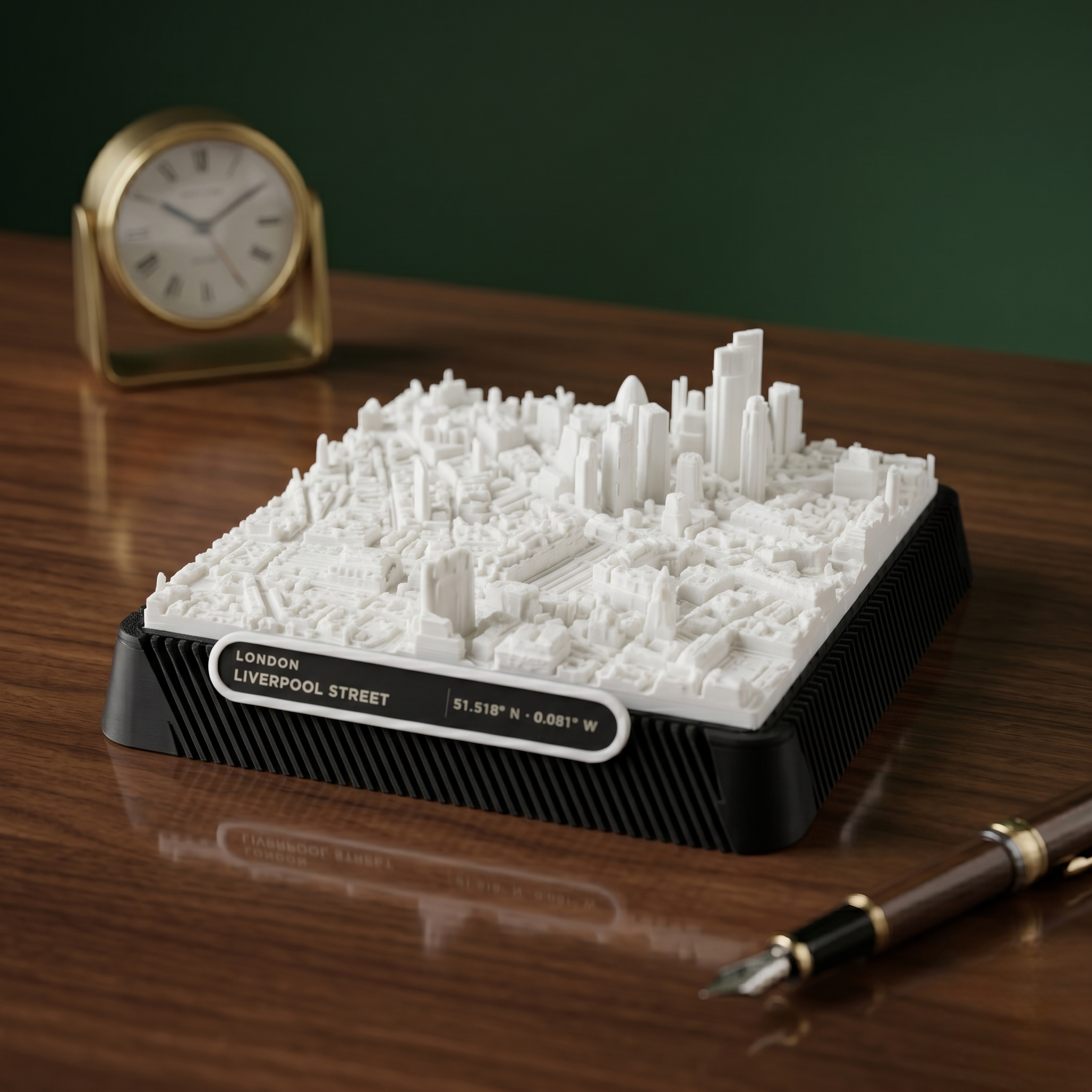 London Liverpool_Street 3D printed city map · 9×9cm relief model · 51.518° N · 0.081° W
