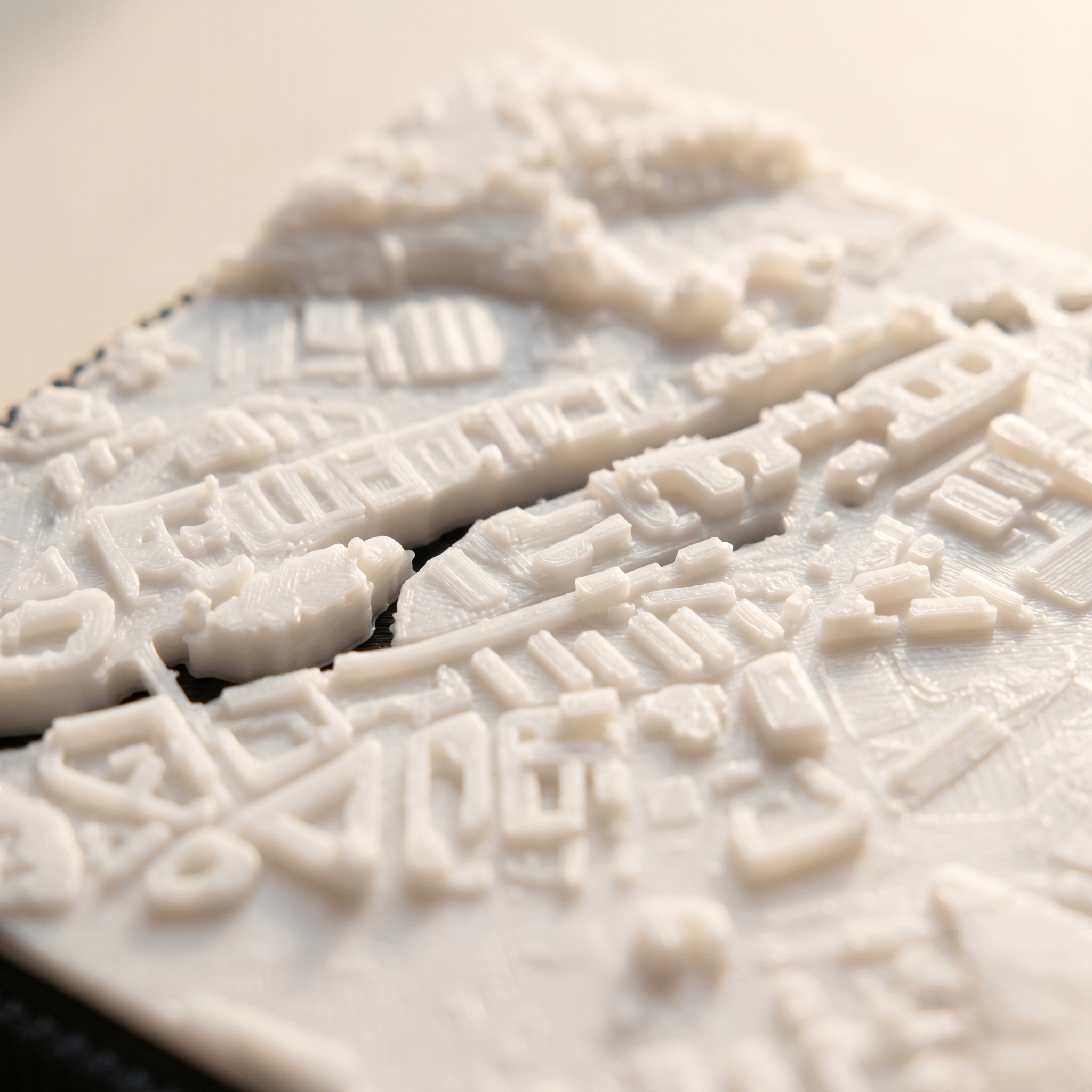 Sheffield Neepsend 3D printed city map · 9×9cm relief model · 53.387° N · 1.474° W