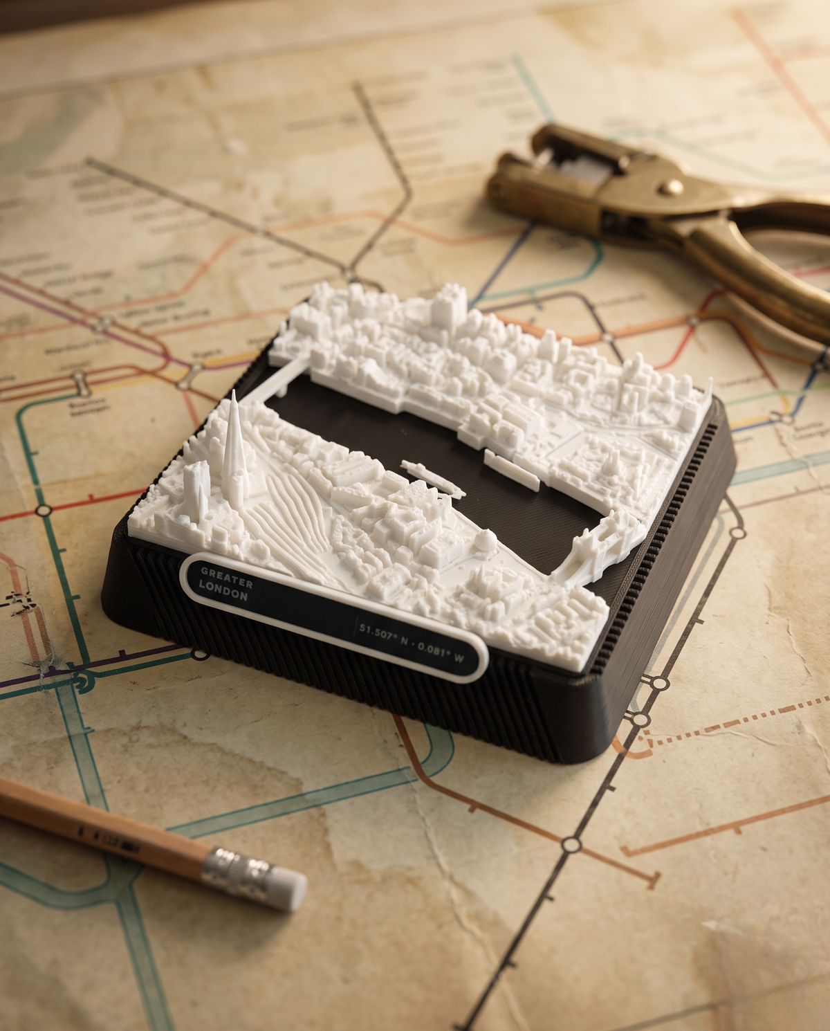 London Tower Hill 3D printed city map · 9×9cm relief model · 51.507° N · 0.081° W