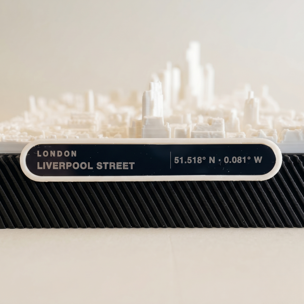 London Liverpool_Street 3D printed city map · 9×9cm relief model · 51.518° N · 0.081° W