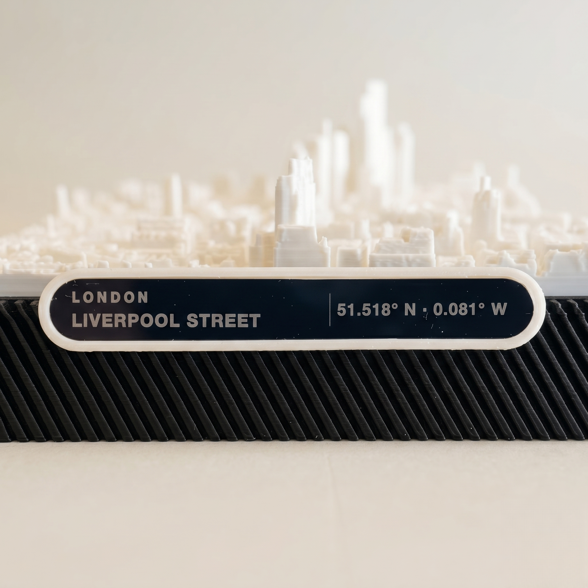 London Liverpool_Street 3D printed city map · 9×9cm relief model · 51.518° N · 0.081° W