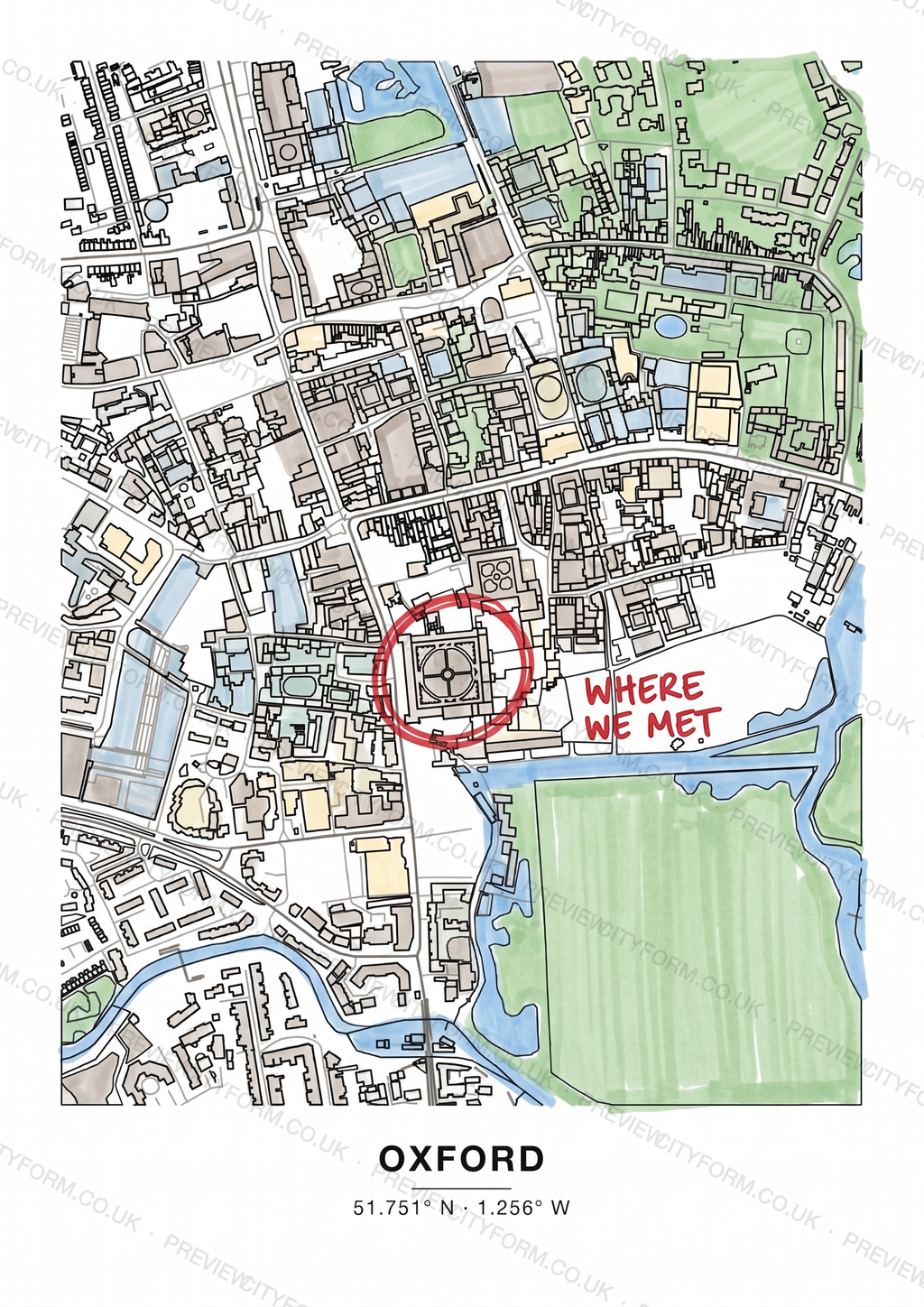 The Oxford colour-in map finished in felt-tip marker — a bold way to colour the real street outline