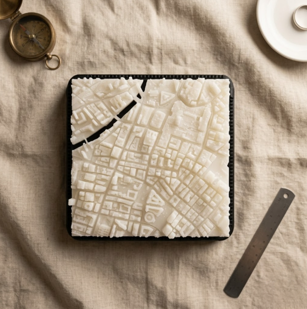 Manchester Central Retail District 3D printed city map · 9×9cm relief model · 53.482° N · 2.245° W