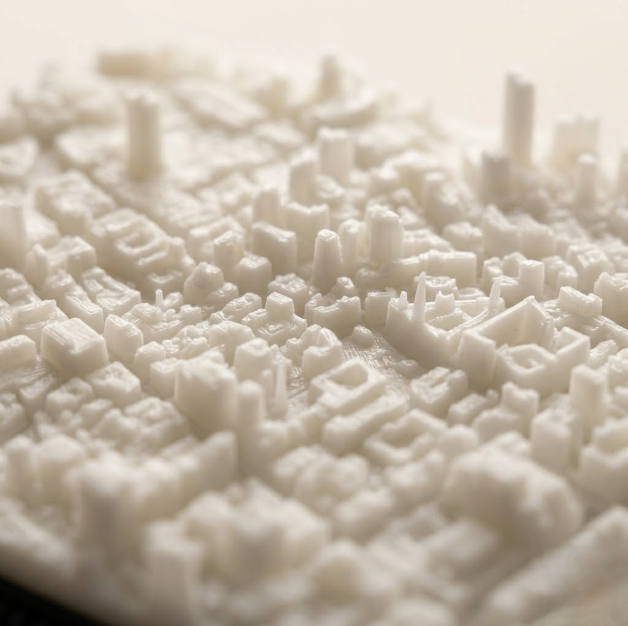 Manchester Central Retail District 3D printed city map · 9×9cm relief model · 53.482° N · 2.245° W