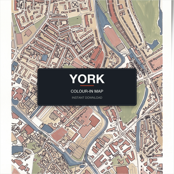 York Map Colouring Page | Printable City Map Wall Art | Instant Download A4 A3 PDF | Adult Colouring