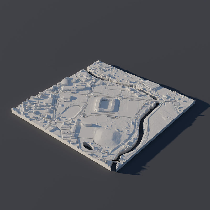 Derby Pride Park 3D Printed City Map — 9×9cm Relief Model miniature city model
